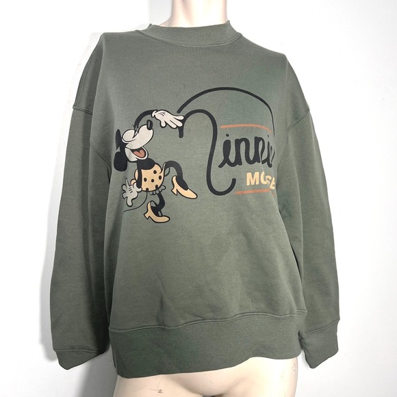 Disney Minnie Mouse Army Green Graphic Sweatshirt Large Trip Vacation Theme Park - Picture 1 of 6